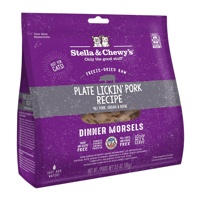 Freeze Dried Cat Food - Plate Lickin' Pork Recipe - Dinner Morsels - J & J Pet Club - Stella & Chewy's