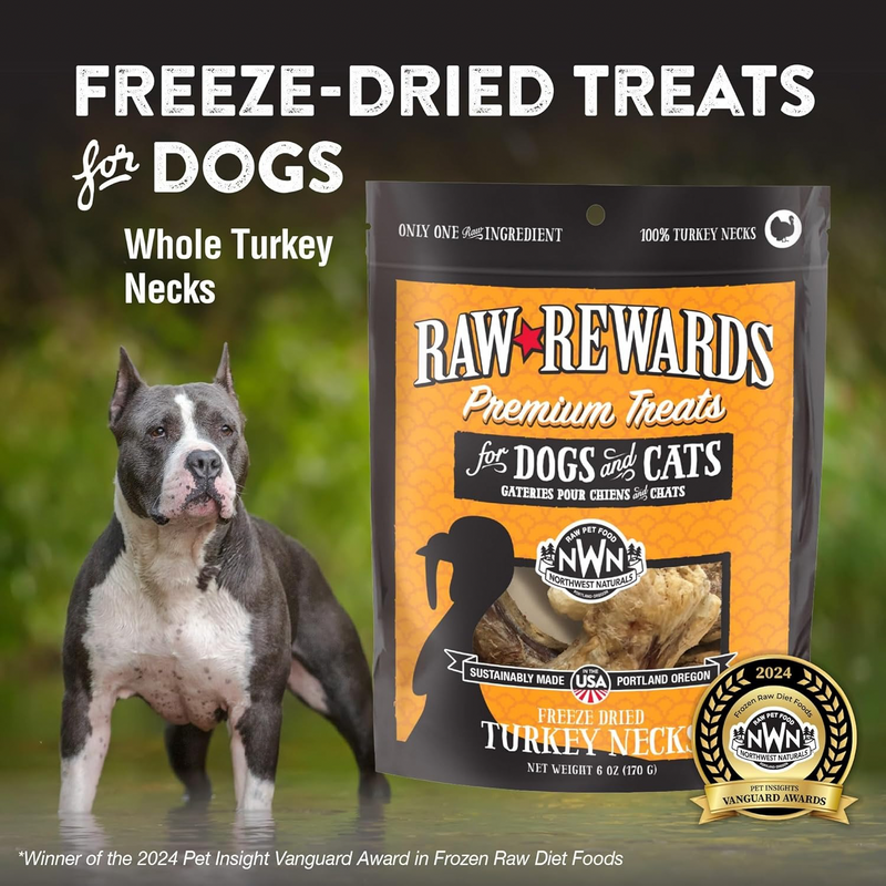 Freeze Dried Treat for Dogs & Cats - RAW REWARDS - Whole Turkey Necks - 8 oz