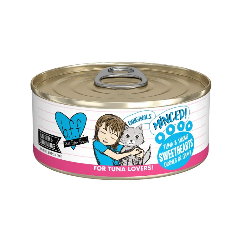 Canned Cat Food - BFF ORIGINALS Minced - Sweethearts - Tuna & Shrimp Dinner in Gravy