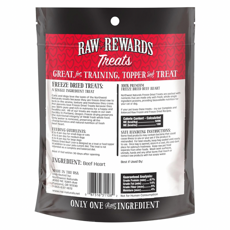 Freeze Dried Treat for Dogs & Cats - RAW REWARDS - Beef Heart