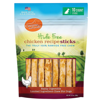 Natural Dog Chews - 5" Hide Free Chicken Recipe Sticks - For All Dogs