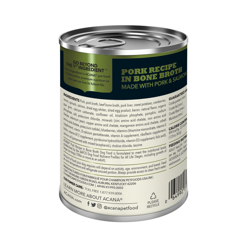 Canned Dog Food - Chunks - Pork Recipe in Bone Broth - 363 g