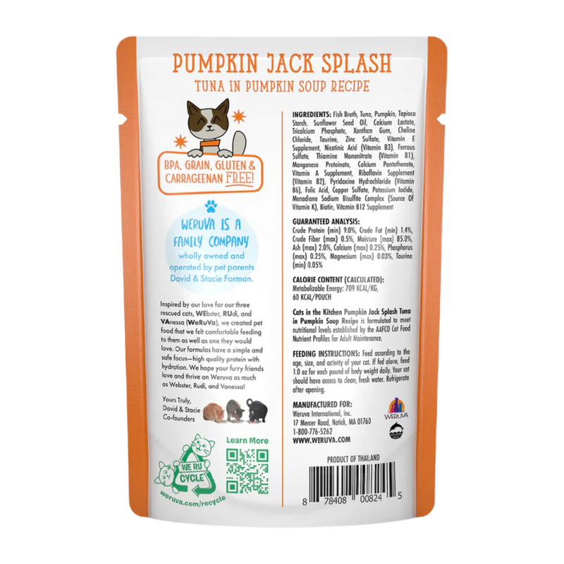 Wet Cat Food - Cats in the Kitchen - Pumpkin Jack Splash - Tuna in Pumpkin Soup - 3 oz pouch