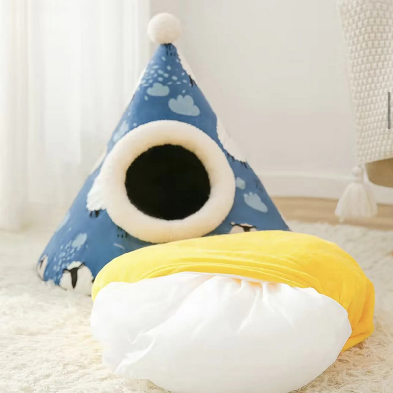 Cone Shape Pet Bed - Blue Sheep