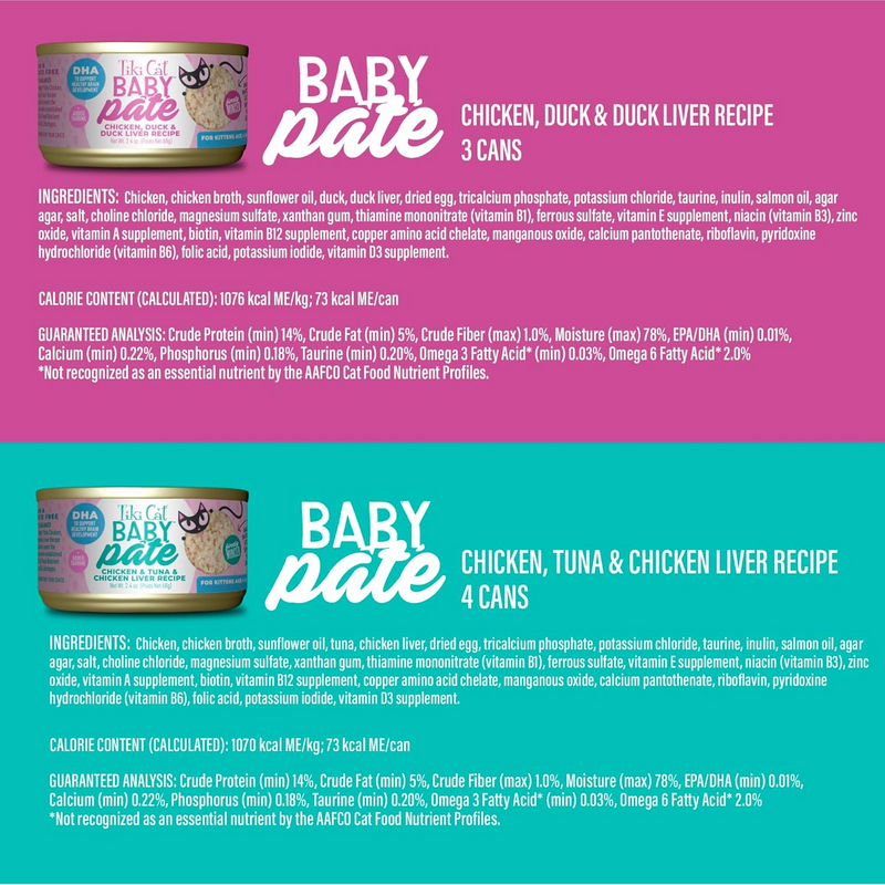 Canned Cat Food - BABY Pâté - Variety Pack For Kittens - 2.4 oz can, case of 12