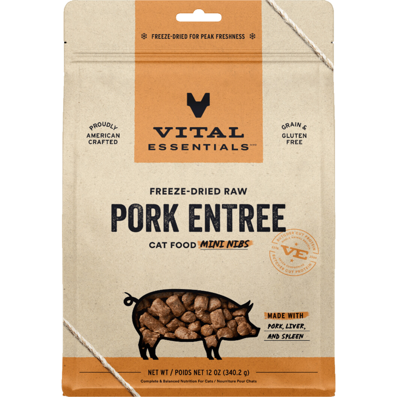 Nourriture pour chats lyophilisée - entrée de porc - Mini Nibs - 12 oz