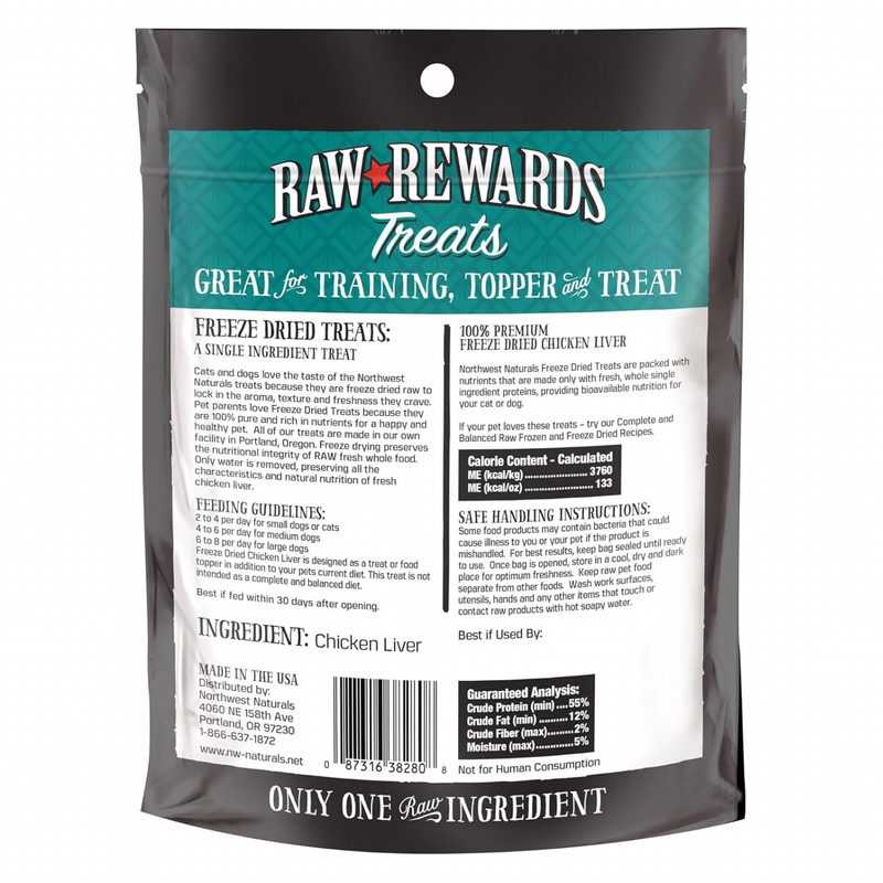 Freeze Dried Treat for Dogs & Cats - RAW REWARDS - Chicken Liver - 3 oz