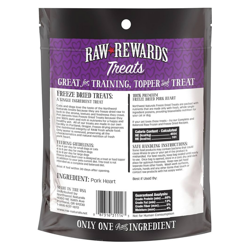 Freeze Dried Treat for Dogs & Cats - RAW REWARDS - Pork Heart