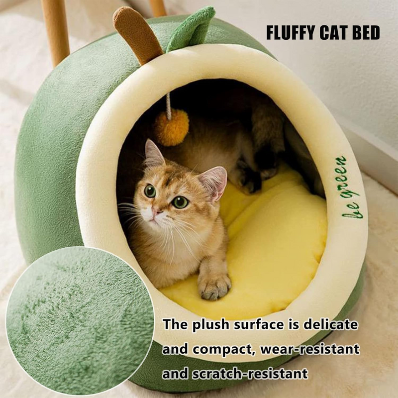 Semi-Closed Avocado Cat Bed with Cushion, Large