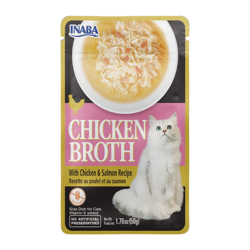 Courte de chat à plat latérale - bouillon de poulet - Recette de poulet et de saumon - 1,76 oz pochette