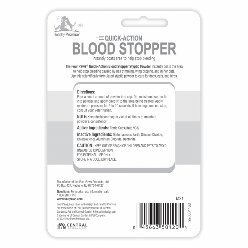 QUICK-ACTION Blood Stopper Styptic Powder for Dogs, Cats & Birds - 0.5 oz