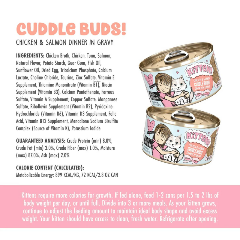 Canned Cat Food - BFF KITTEN - Chicken & Salmon Cuddle Buds! - in Gravy - 2.8 oz