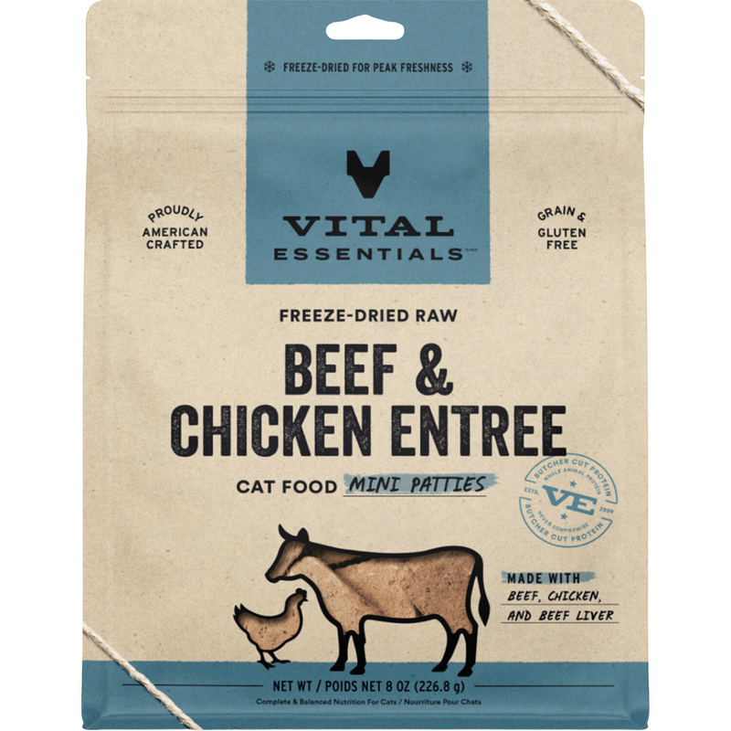 Nourriture pour chats lyophilisée - Boeuf et Poulet Entree - Mini Patties - 8 oz