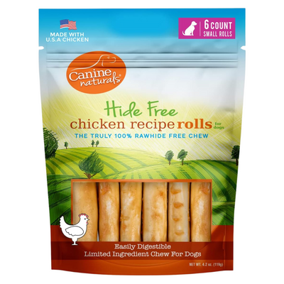 Natural Dog Chews - 2.5" Hide Free Chicken Recipe Rolls - For Dogs up to 20 lbs