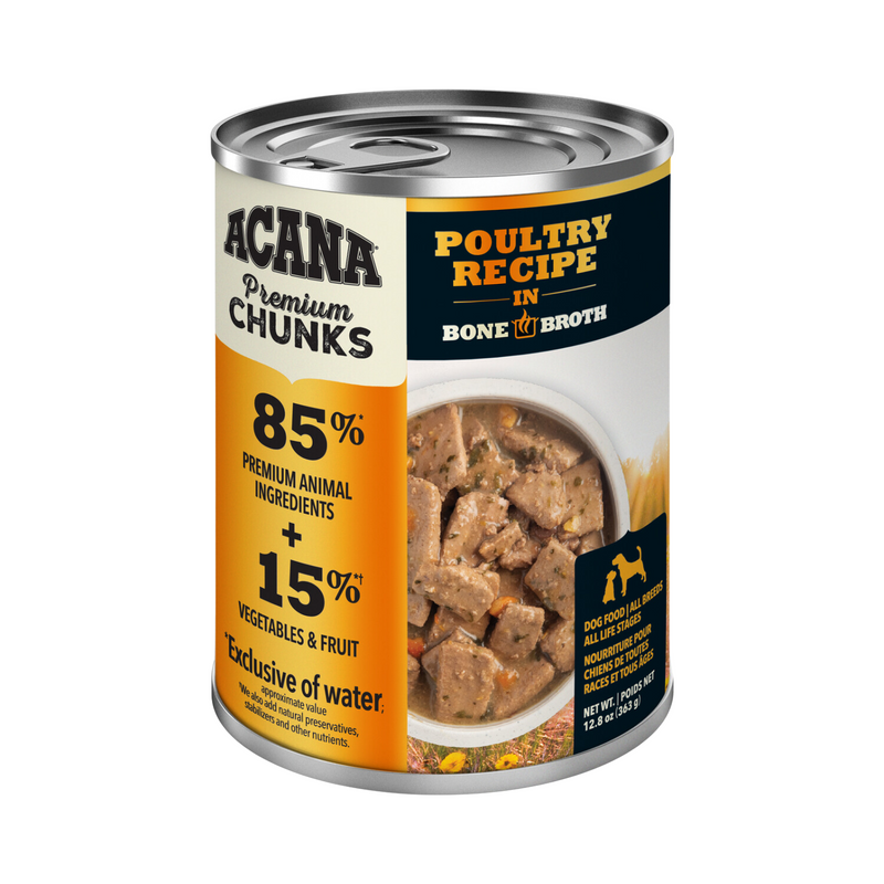 Canned Dog Food - Chunks - Poultry Recipe in Bone Broth - 363 g