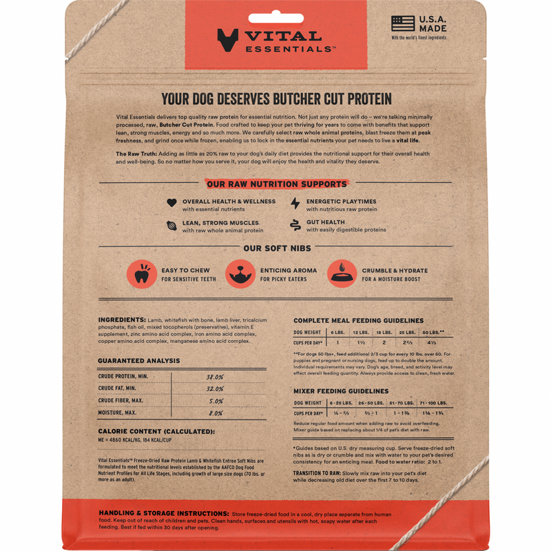 Freeze Dried Dog Food - Lamb & Whitefish Entree - Soft Nibs - 14 oz