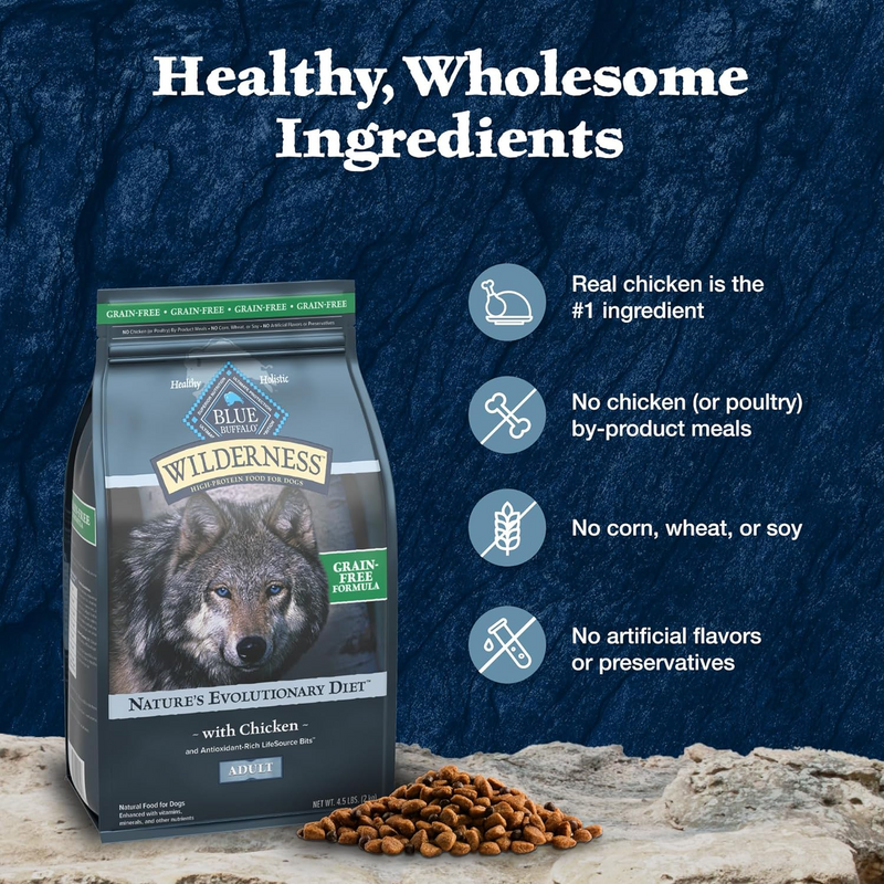 Dry Dog Food - BLUE Wilderness - Grain Free Chicken Recipe - Adult