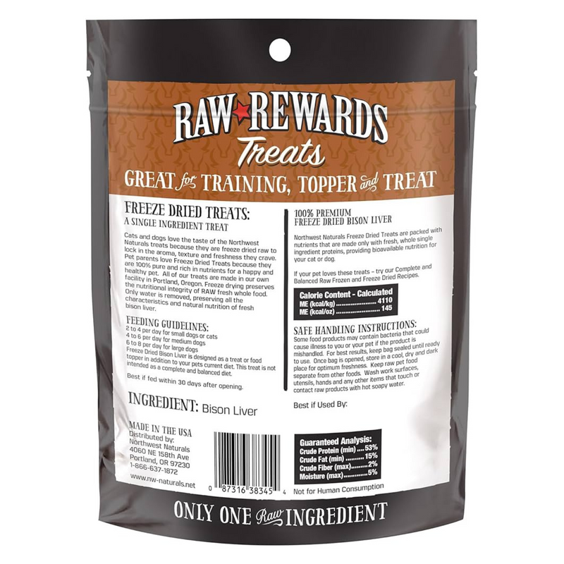 Freeze Dried Treat for Dogs & Cats - RAW REWARDS - Bison Liver - 3 oz