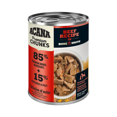 Canned Dog Food - Chunks - Beef Recipe in Bone Broth - 363 g