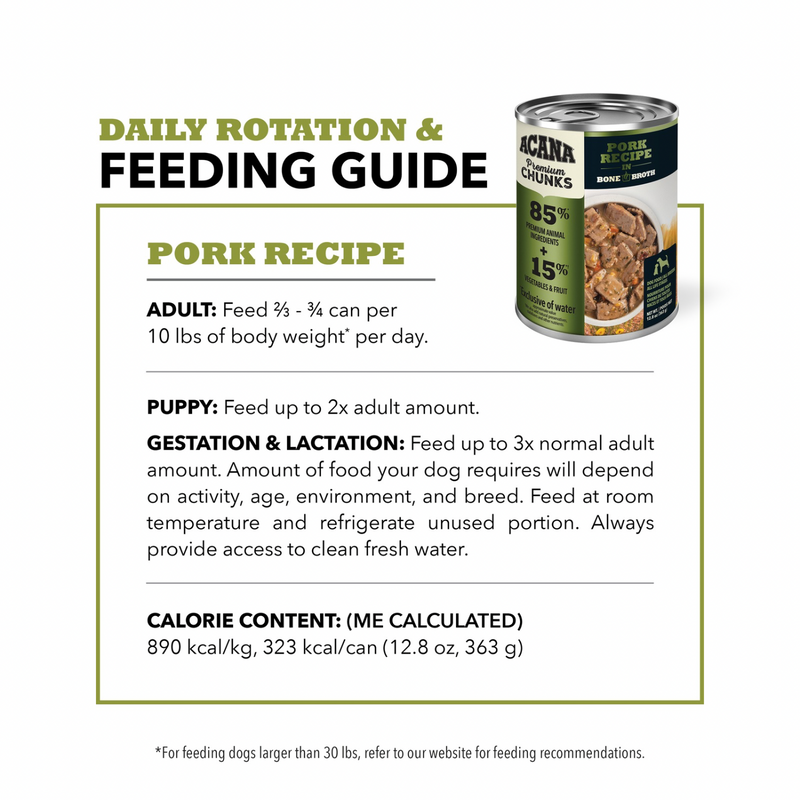 Canned Dog Food - Chunks - Pork Recipe in Bone Broth - 363 g