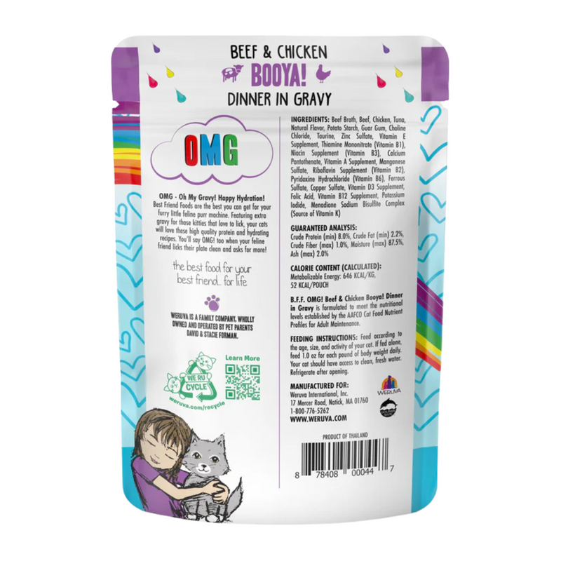 Wet Cat Food - BFF OMG - Booya! - Beef & Chicken Dinner in Gravy - 2.8 oz pouch