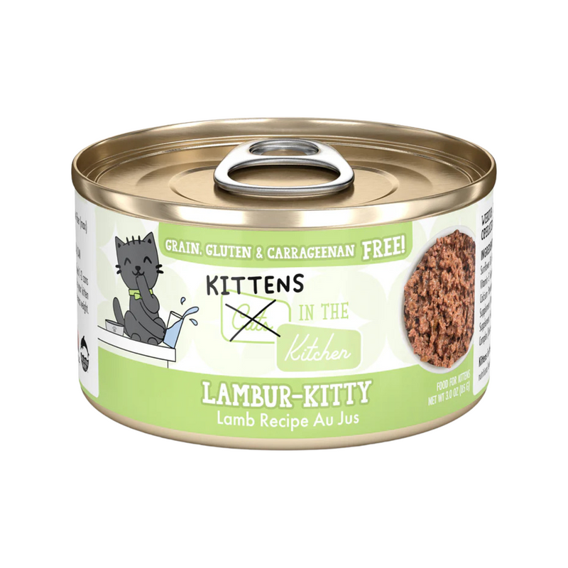 Canned Cat Food - KITTENS in the Kitchen, Lambur-kitty, Lamb Recipe Au Jus