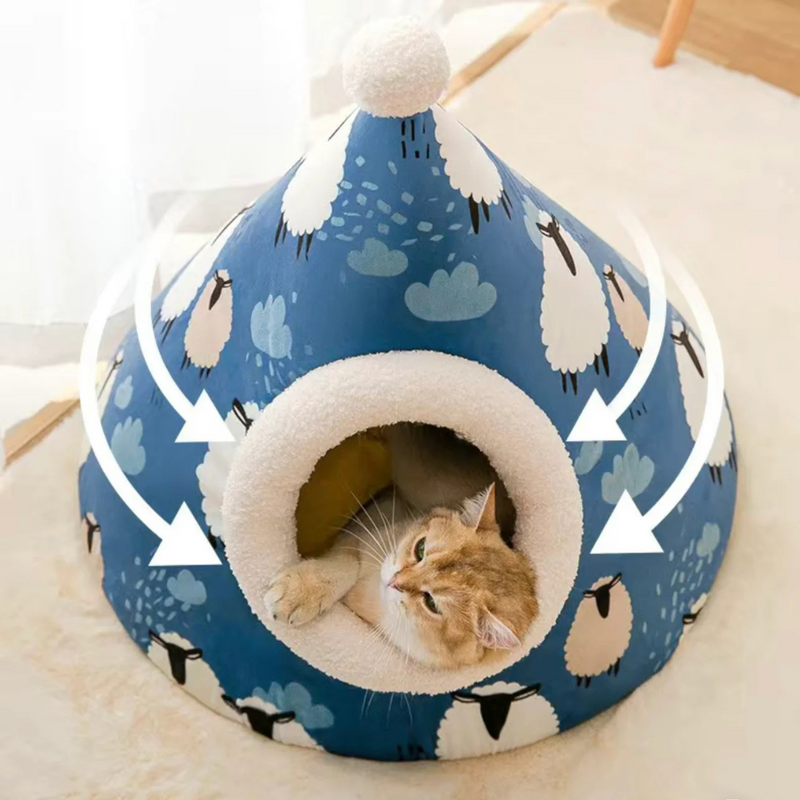 Cone Shape Pet Bed - Blue Sheep