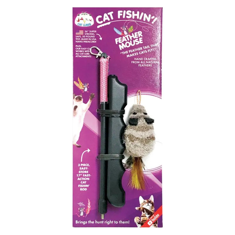 Cat Teaser - CAT LURES - Cat Fishin'! - FEATHER MOUSE with Rod