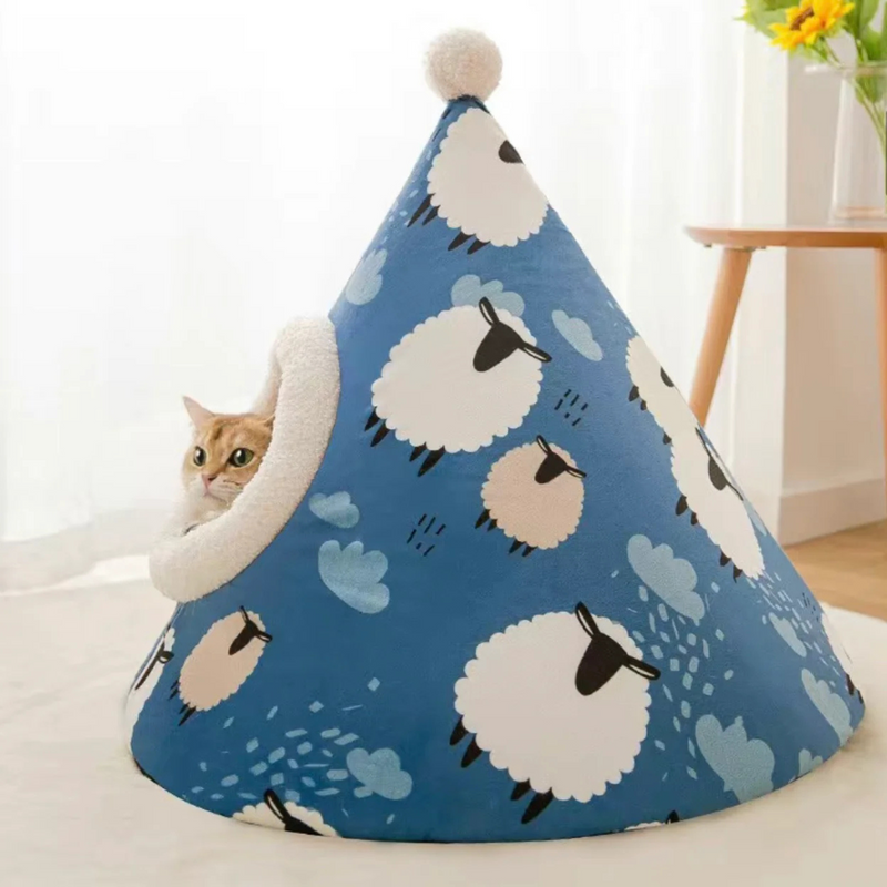 Cone Shape Pet Bed - Blue Sheep