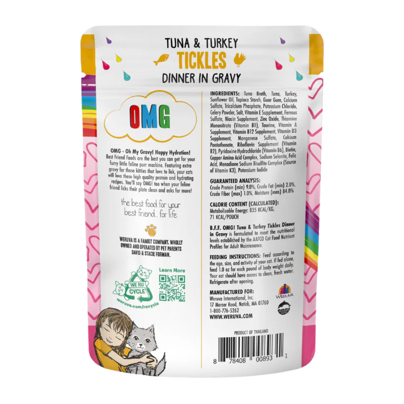 Wet Cat Food - BFF OMG - Tickles - Tuna & Turkey Dinner in Gravy - 3 oz pouch