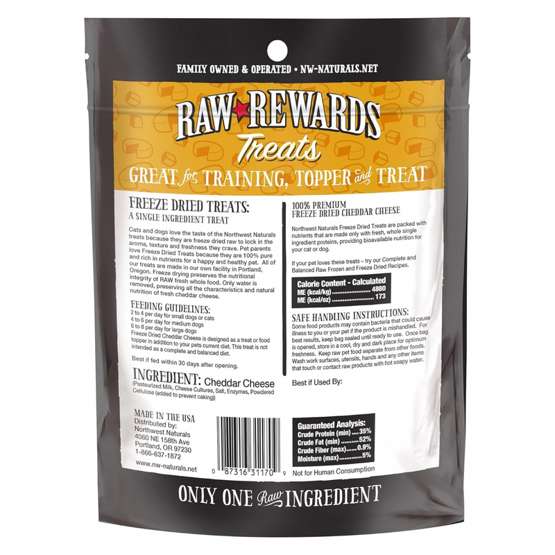 Freeze Dried Treat for Dogs & Cats - RAW REWARDS - Cheddar Cheese - 6 oz