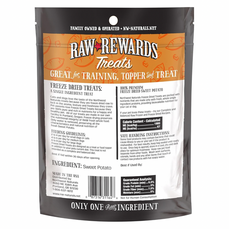 Freeze Dried Treat for Dogs & Cats - RAW REWARDS - Sweet Potato - 2 oz