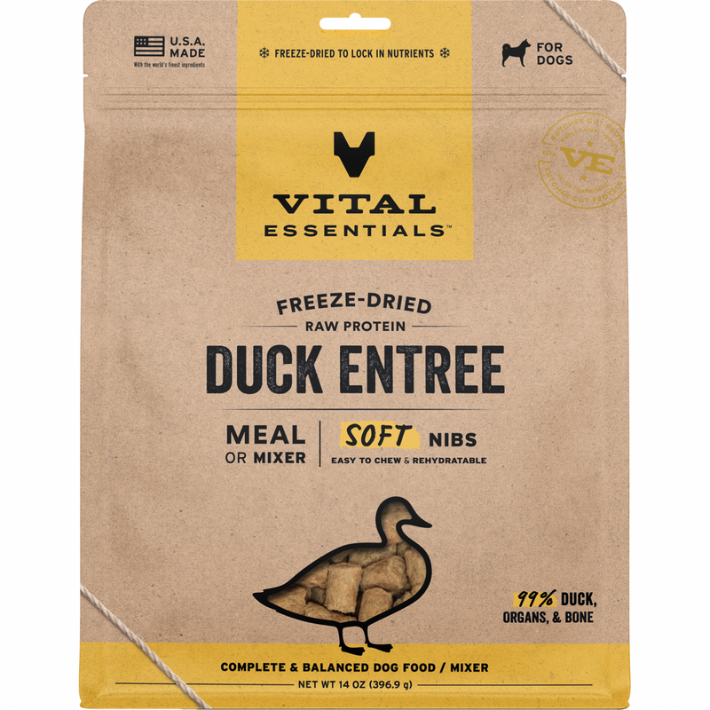 Freeze Dried Dog Food - Duck Entree - Soft Nibs - 14 oz