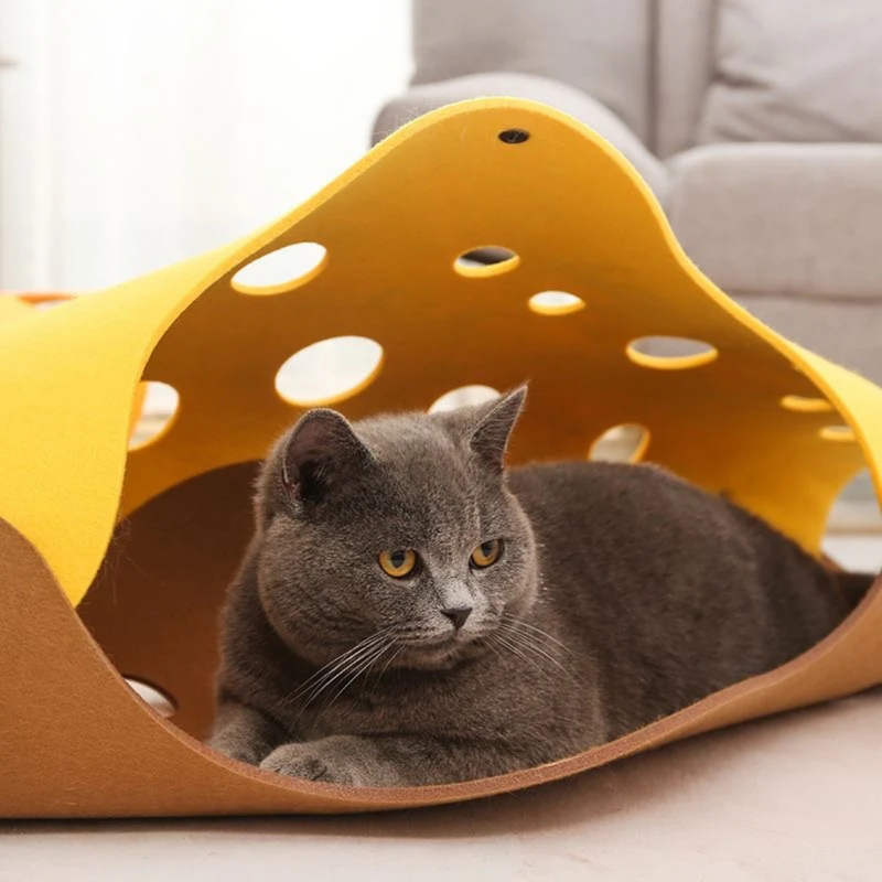 Cheese Cat Tunnel - Kittens Hideaway Platform with Holes