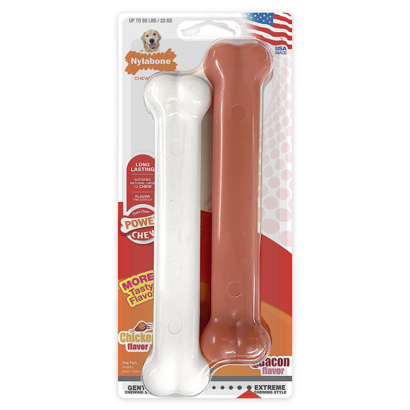 Toy Chew Chew - Power Chew - Bacon et poulet Os durable - Twin Pack