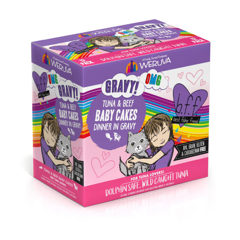 Wet Cat Food - BFF OMG - Baby Cakes - Tuna & Beef Dinner in Gravy - 3 oz pouch