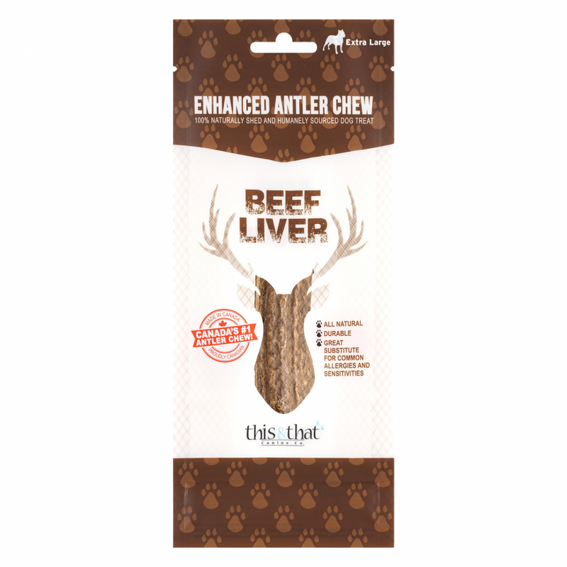 Natural Dog Chews - Enhanced Antler Chew - Beef Liver