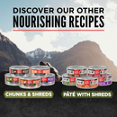 Canned Cat Food - CHUNKS & SHREDS - Duck & Liver Entrée