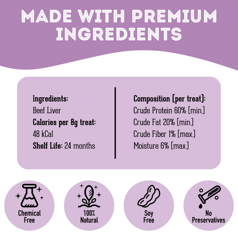 Dog & Cat Treat - The Happy Moo'D Food - Premium Dehydrated Protein Beef Liver