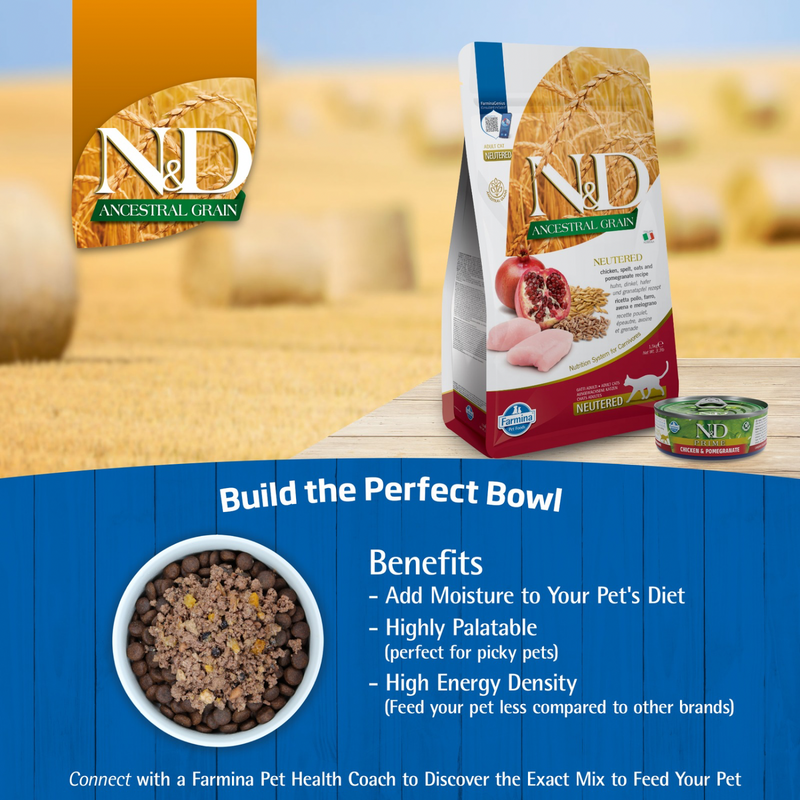 Dry Cat Food - N & D - ANCESTRAL GRAIN - Chicken & Pomegranate - Neutered