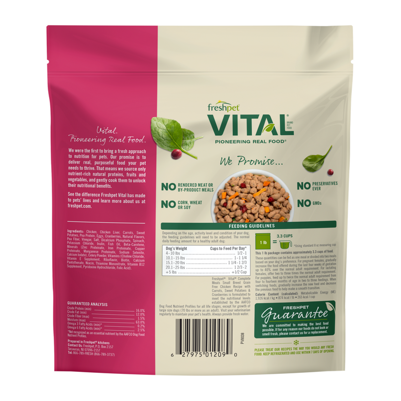 Cooked Dog Food - VITAL - Grain Free Small Breed Chicken Recipe with Carrots, Sweet Potatoes & Cranberries - 1 lb