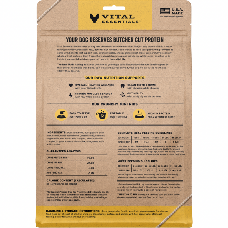 Nourriture pour chiens séchées - entrée de canard - Mini Nibs