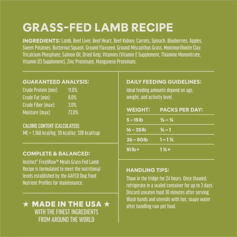 Frozen Raw Dog Food - FreshRaw Meals - Grass Fed Lamb Recipe - Adult