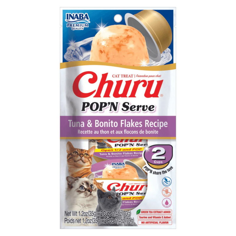 Likable Cat Treat - CHURU POP'N SERVE - Tuna & Bonito Flakes Recipe - 1.2 oz cup, 2 ct