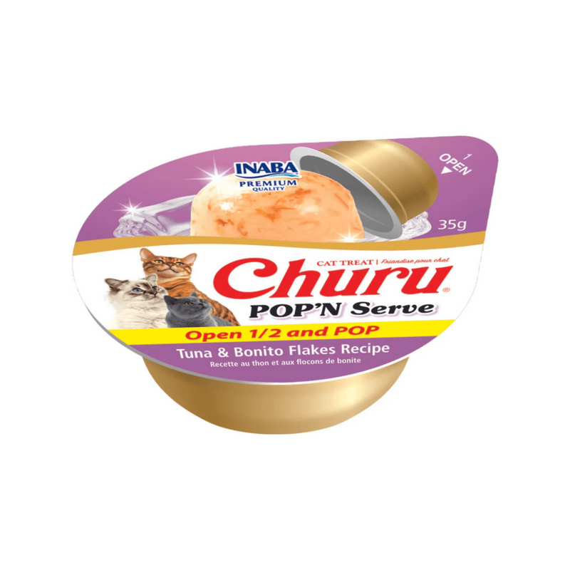 Likable Cat Treat - CHURU POP'N SERVE - Tuna & Bonito Flakes Recipe - 1.2 oz cup, 2 ct