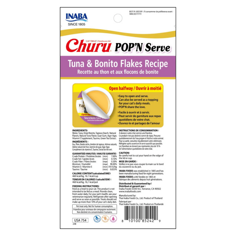 Likable Cat Treat - CHURU POP'N SERVE - Tuna & Bonito Flakes Recipe - 1.2 oz cup, 2 ct