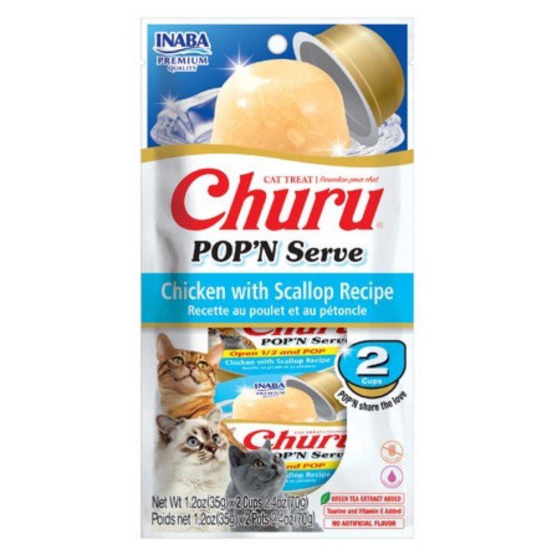 Likable Cat Treat - CHURU POP'N SERVE - Chicken with Scallop Recipe - 1.2 oz cup, 2 ct