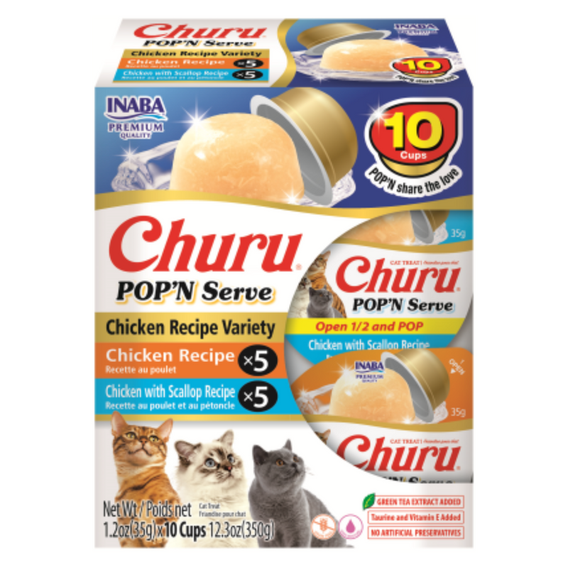 Likable Cat Treat - CHURU POP'N SERVE - Chicken Recipe Variety - 1.2 oz cup, 10 ct