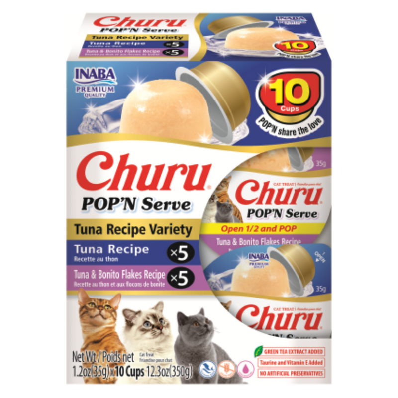 Likable Cat Treat - CHURU POP'N SERVE - Tuna Recipe Variety - 1.2 oz cup, 10 ct