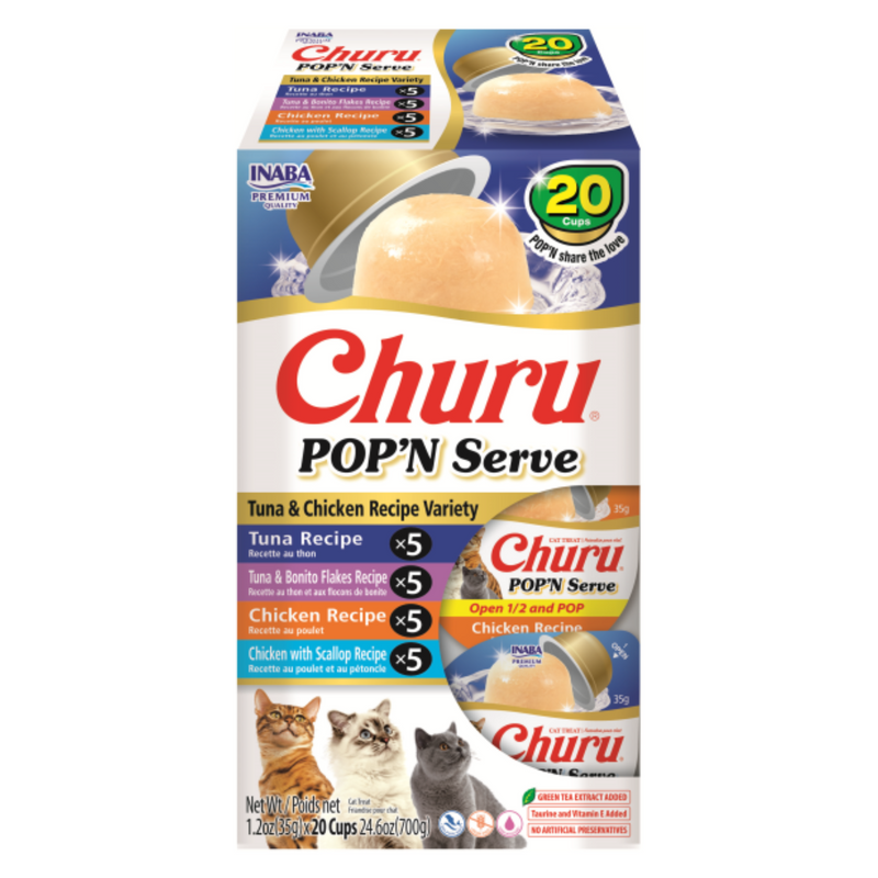 Likable Cat Treat - CHURU POP'N SERVE - Tuna & Chicken Recipe Variety - 1.2 oz cup, 20 ct